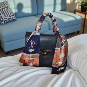 Adrienne Vittadini Black Leather Gold Accents Satchel